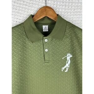 Mens Golf Polo Shirt Medium Green Textured Performance Stretch Casual